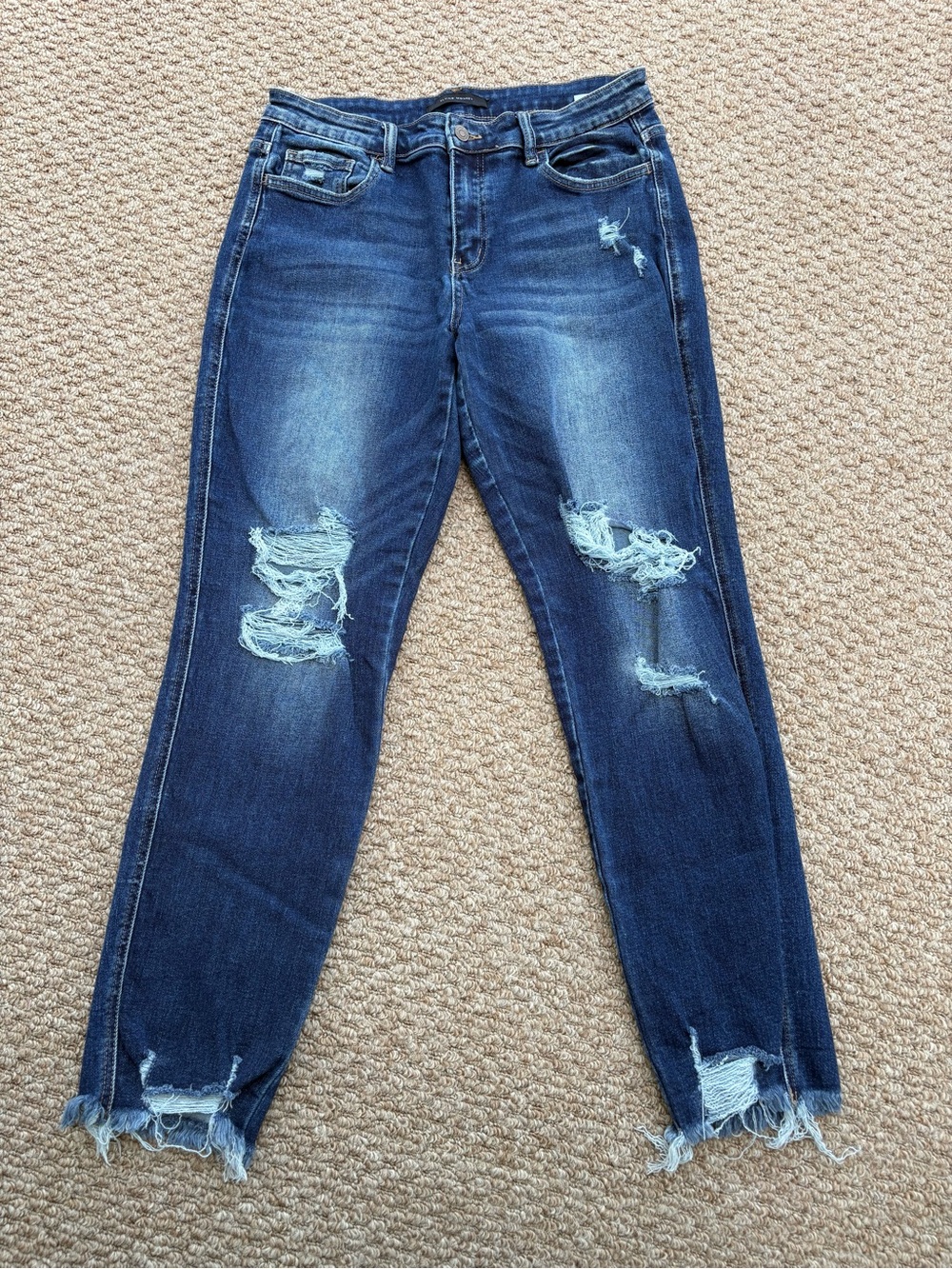 Flying Monkey Distressed Dark Blue Cropped Jeans